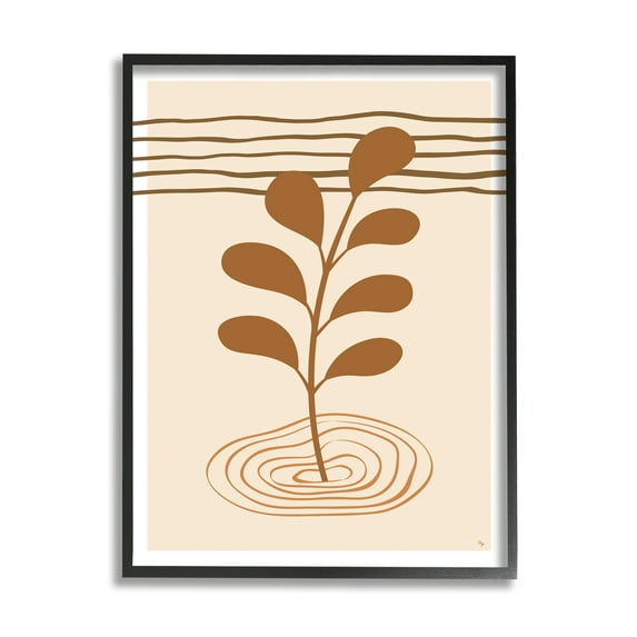 Stupell Industries Contemporary Earthy Leaf Botanical & Floral Painting Black Framed Art Print Wall Art, 11 x 14