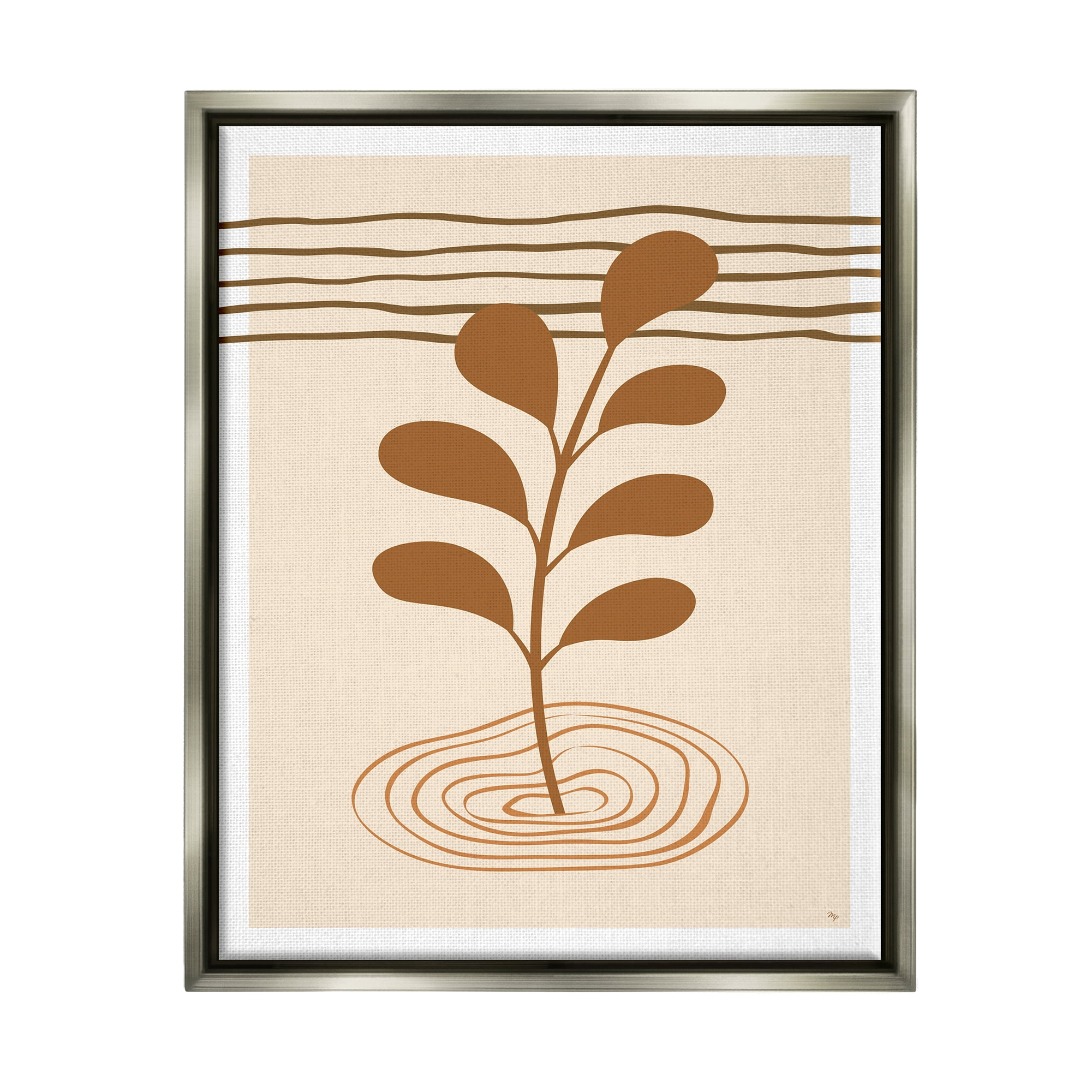 Stupell Industries Contemporary Earthy Leaf Botanical & Floral Painting Gray Floater Framed Canvas Art Print Wall Art, 25 x 31