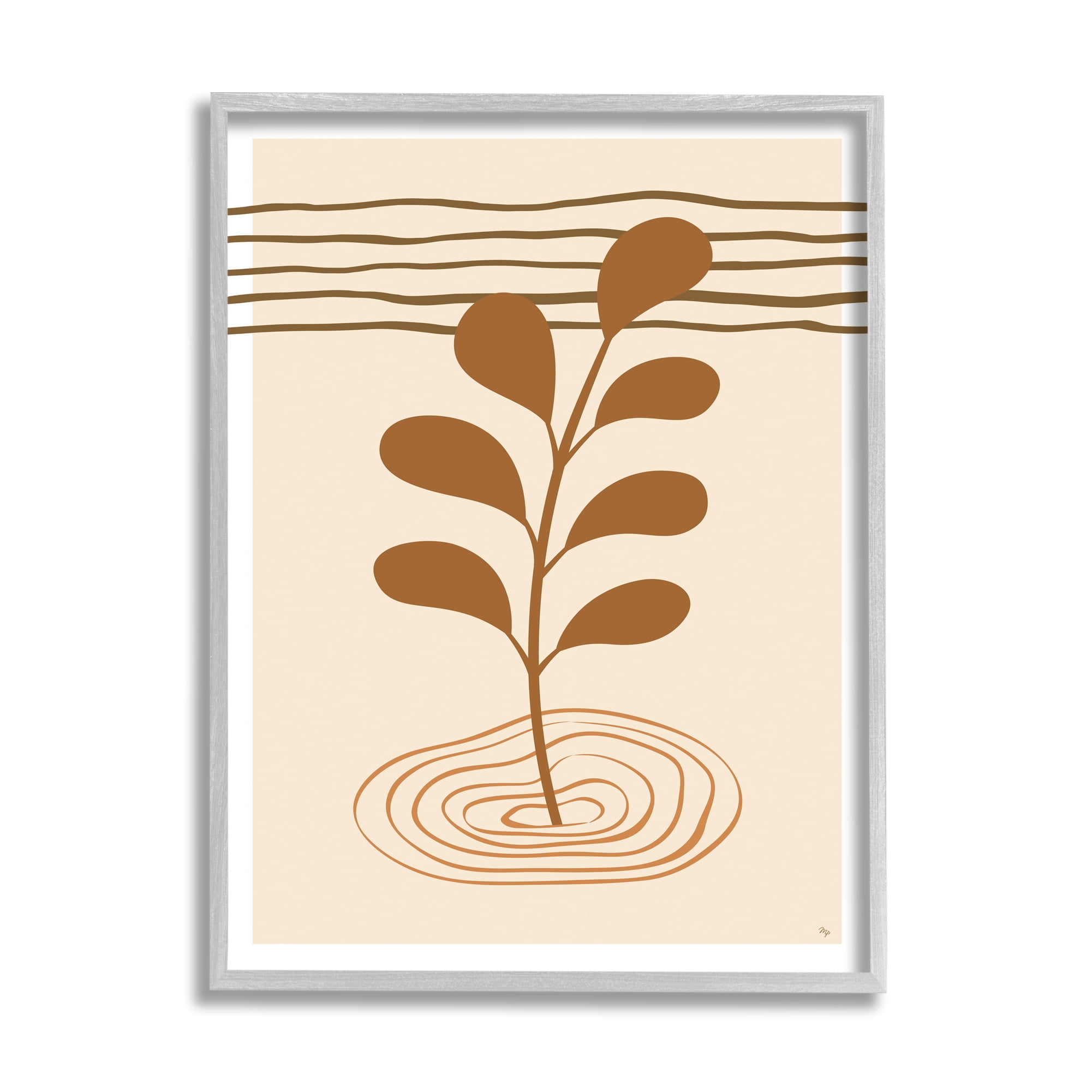 Stupell Industries Contemporary Earthy Leaf Botanical & Floral Painting Gray Framed Art Print Wall Art, 24 x 30