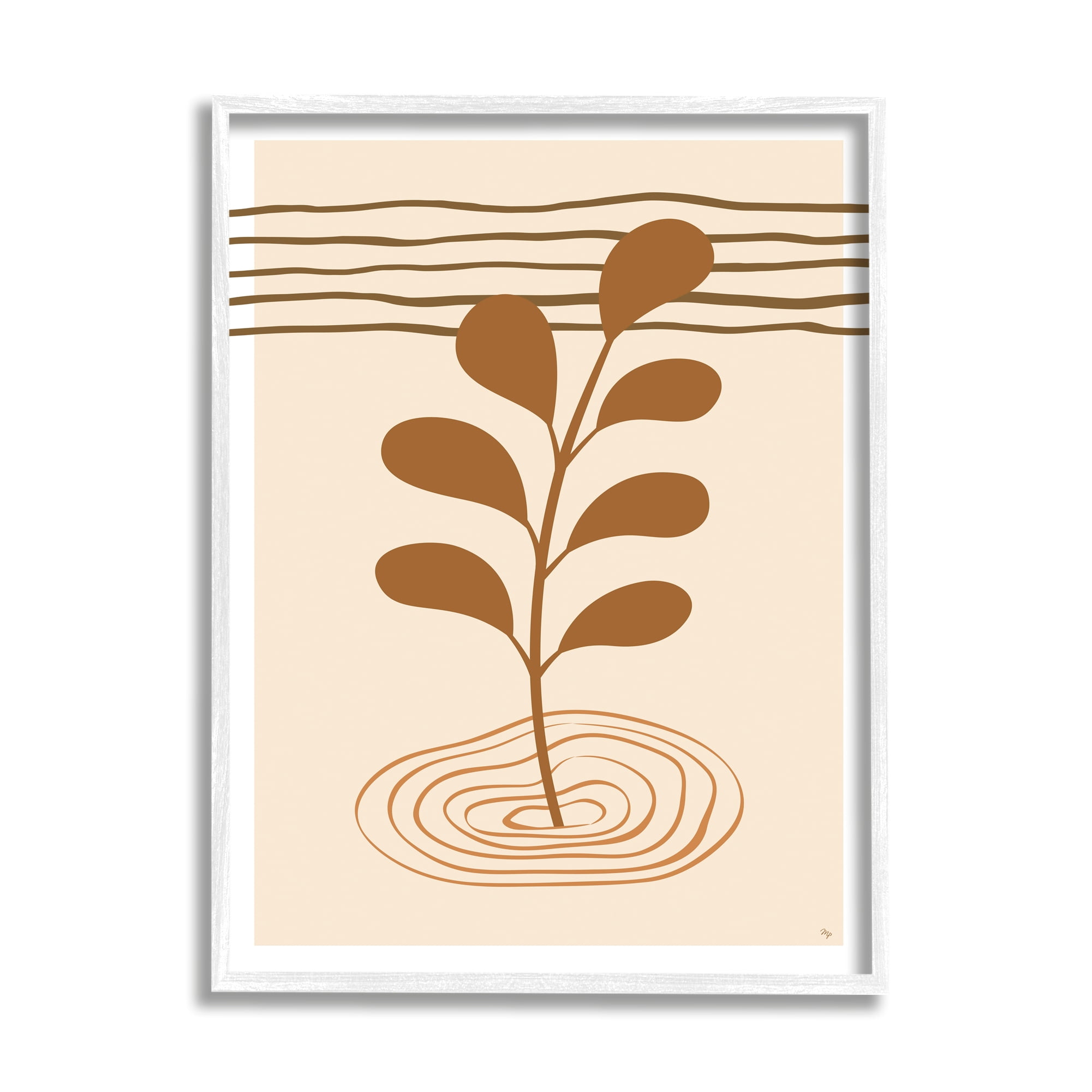 Stupell Industries Contemporary Earthy Leaf Botanical & Floral Painting White Framed Art Print Wall Art, 24 x 30