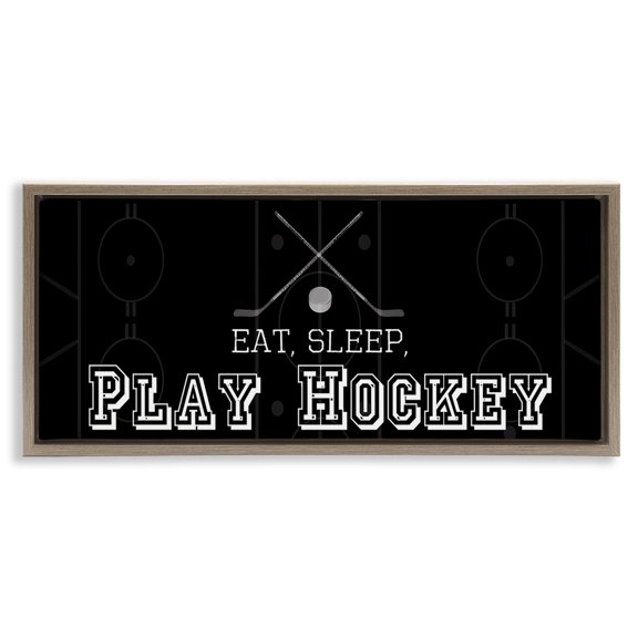 Stupell Industries Contemporary Eat Sleep Hockey Phrase Brown Floating Frame Canvas Art, 31 x 14, by Lauren Gibbons