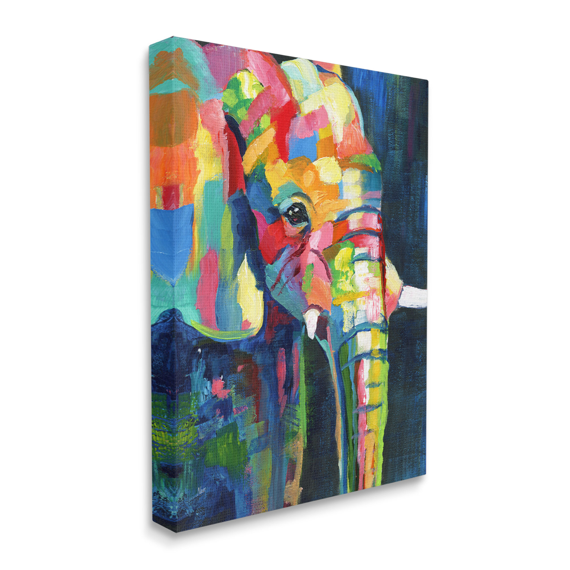 Stupell Industries Contemporary Elephant Abstract Patchwork Rainbow Animals & Insects Painting Gallery Wrapped Canvas Print Wall Art, 30 x 40