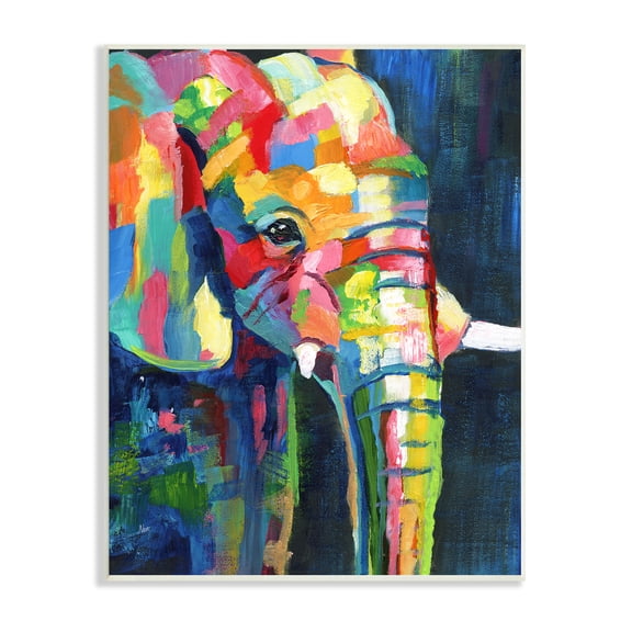 Stupell Industries Contemporary Elephant Abstract Patchwork Rainbow Animals & Insects Painting Unframed Art Print Wall Art, 10 x 15