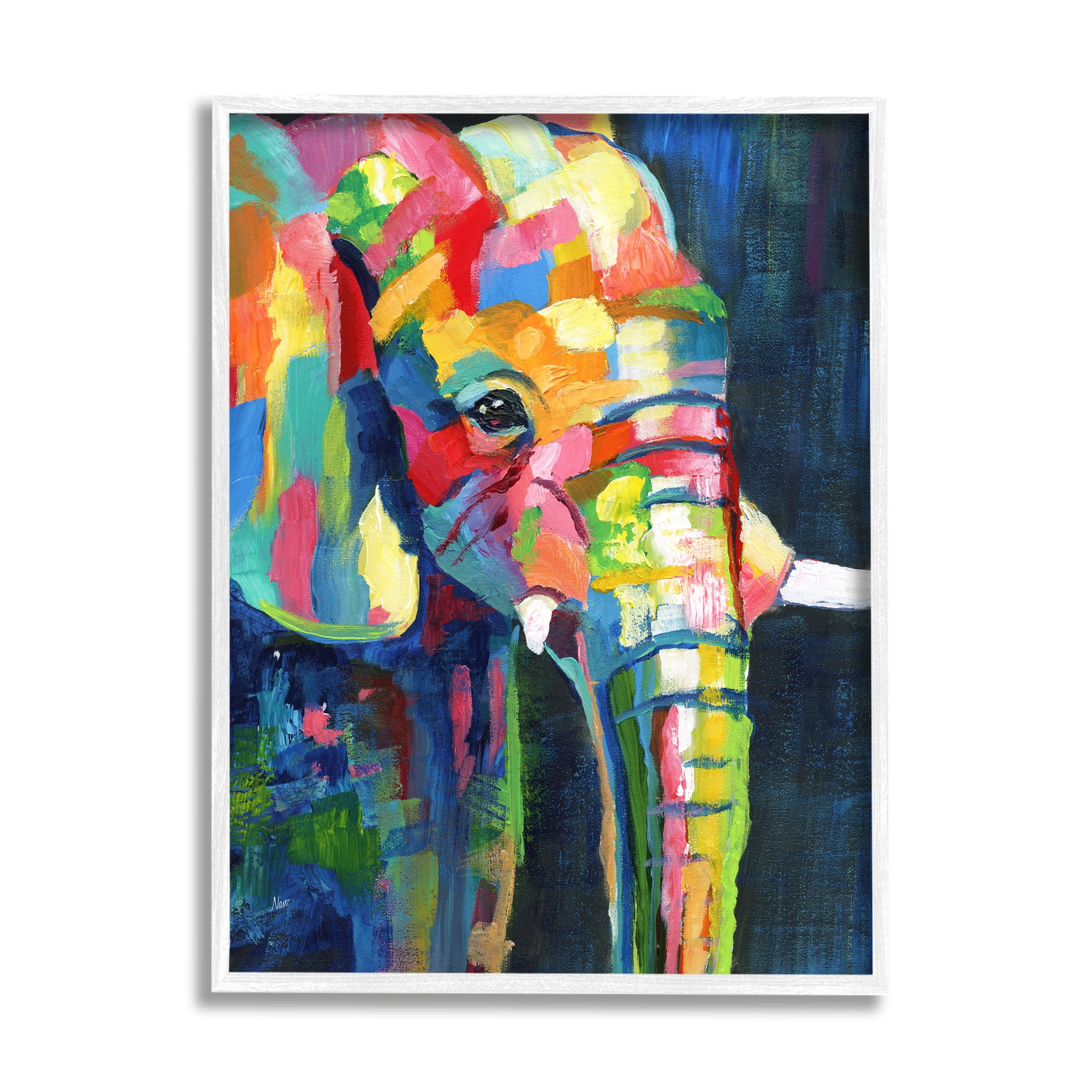 Stupell Industries Contemporary Elephant Abstract Patchwork Rainbow Animals & Insects Painting White Framed Art Print Wall Art, 24 x 30