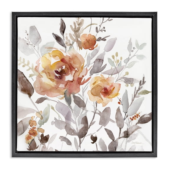 Stupell Industries Contemporary Energetic Florals on White Black Floating Frame Canvas Art, 18 x 18, by Carol Robinson