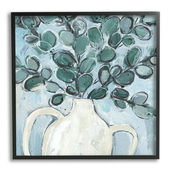 Stupell Industries Contemporary Eucalyptus Herb Plant Vase Painting Black Framed Art Print Wall Art, Design by Annie Warren