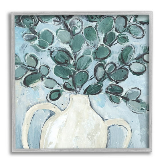 Stupell Industries Contemporary Eucalyptus Herb Plant Vase Painting Gray Framed Art Print Wall Art, Design by Annie Warren