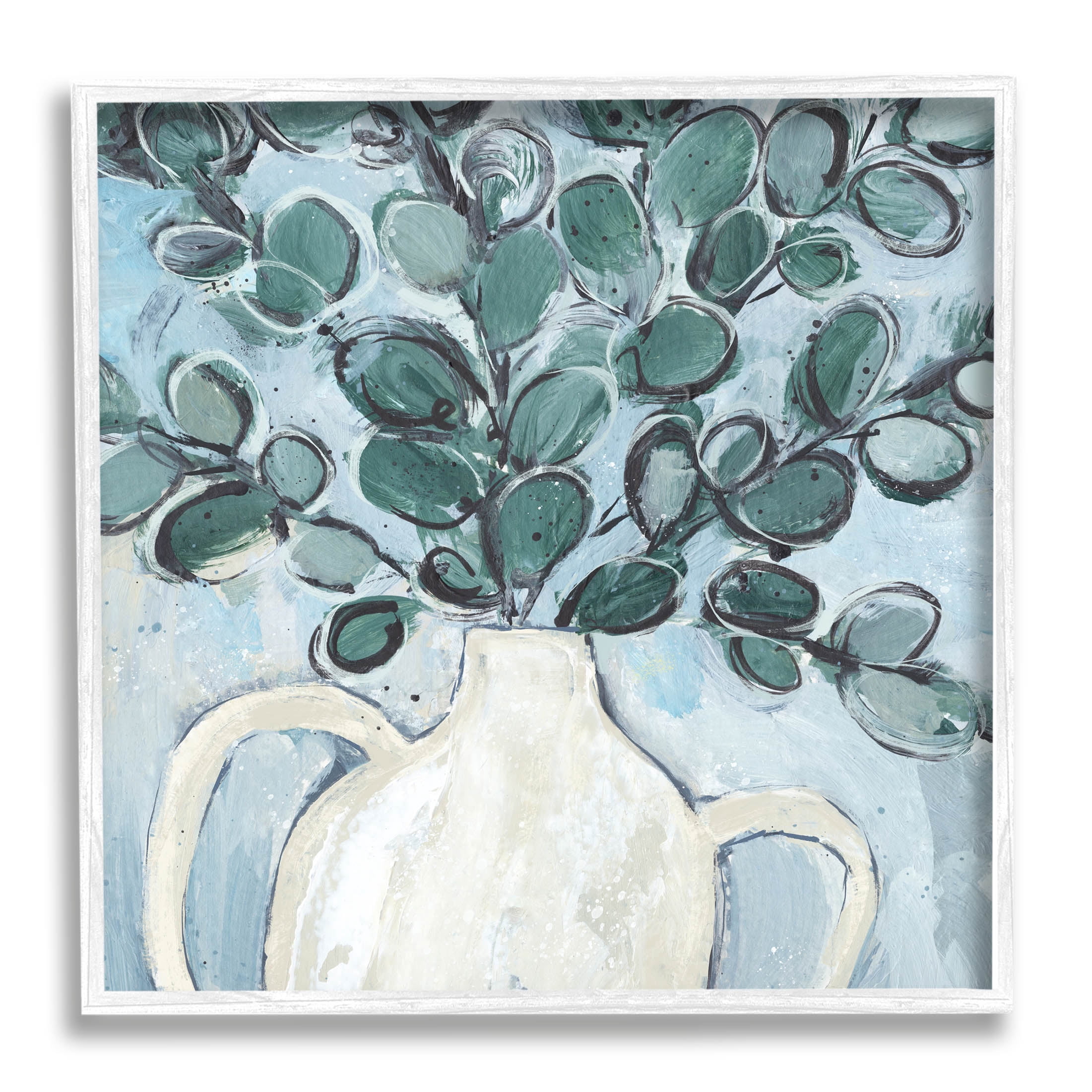 Stupell Industries Contemporary Eucalyptus Herb Plant Vase Painting White Framed Art Print Wall Art, Design by Annie Warren