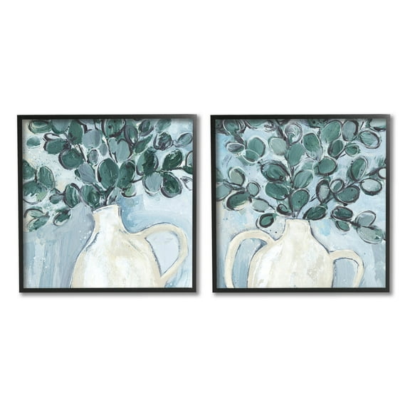 Stupell Industries Contemporary Eucalyptus Herb Vase Painting Black Framed Art Print Wall Art, Set of 2, Design by Annie Warren