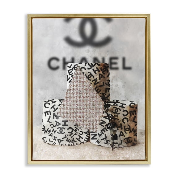 Stupell Industries Contemporary Fashion Toilet Paper Design Gold Floating Frame Canvas Art, 25 x 31, by Ziwei Li