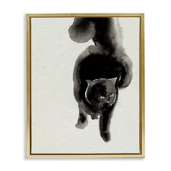 Stupell Industries Contemporary Fierce Black Cat Gold Floating Frame Canvas Art, 17 x 21, by Melissa Wang