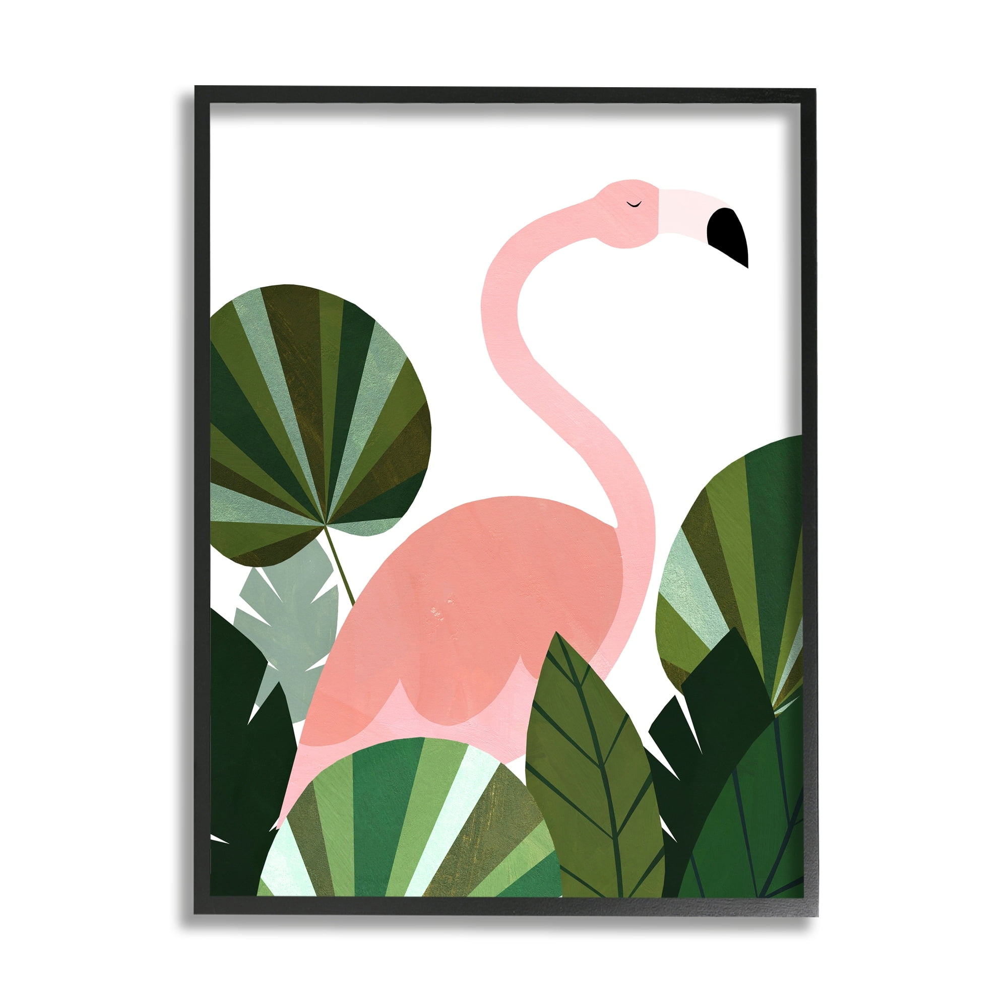 Stupell Industries Contemporary Flamingo Plant Leaves Animals & Insects Painting Black Framed Art Print Wall Art