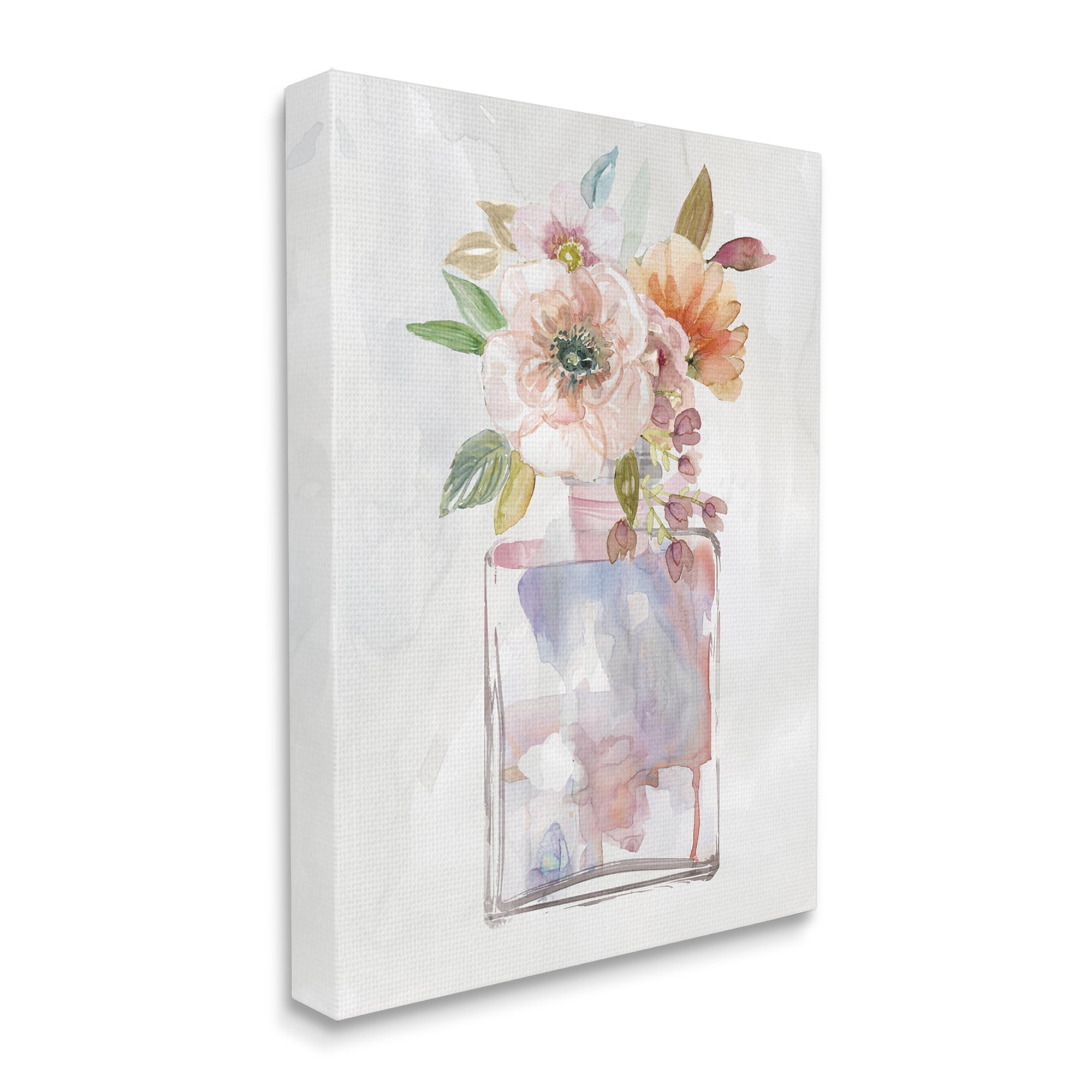 Stupell Industries Contemporary Floral Bouquet with Chic Fragrance Bottle Botanical & Floral Painting Gallery Wrapped Canvas Print Wall Art, 24 x 30