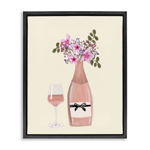 Stupell Industries Contemporary Floral Champagne & Glass Black Floating Frame Canvas Art, 25 x 31, by Chen Alyesh