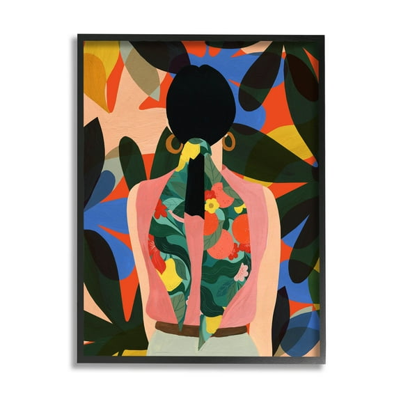 Stupell Industries Contemporary Floral Patterned Girl Graphic Art Black Framed Art Print Wall Art, Design by Emily Kopcik