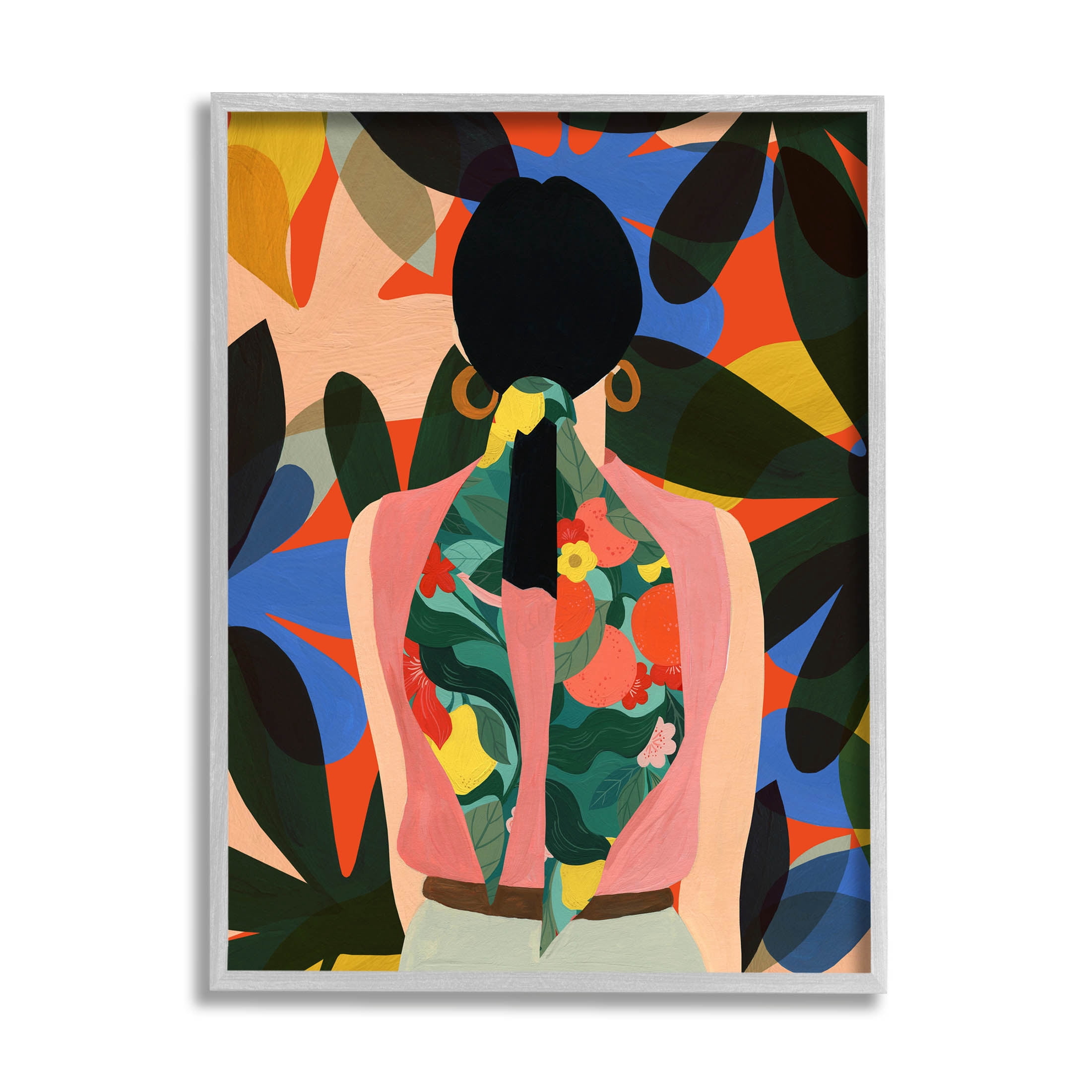 Stupell Industries Contemporary Floral Patterned Girl Graphic Art Gray Framed Art Print Wall Art, Design by Emily Kopcik