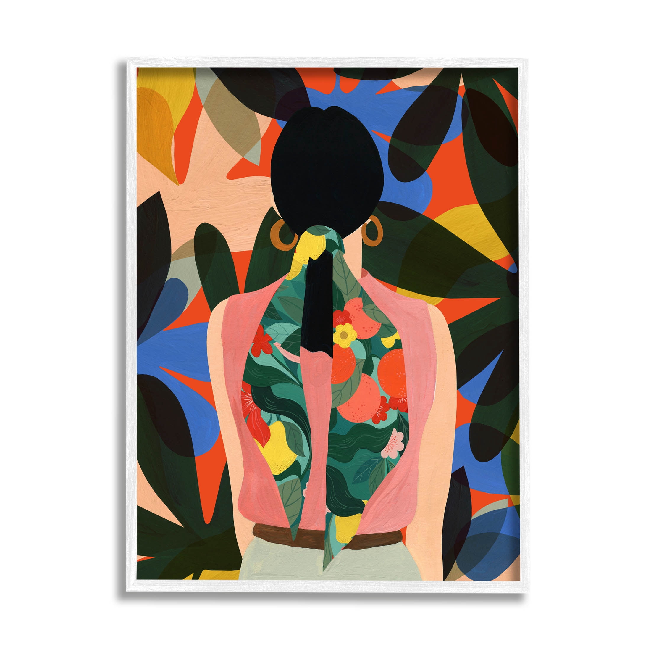 Stupell Industries Contemporary Floral Patterned Girl Graphic Art White Framed Art Print Wall Art, Design by Emily Kopcik
