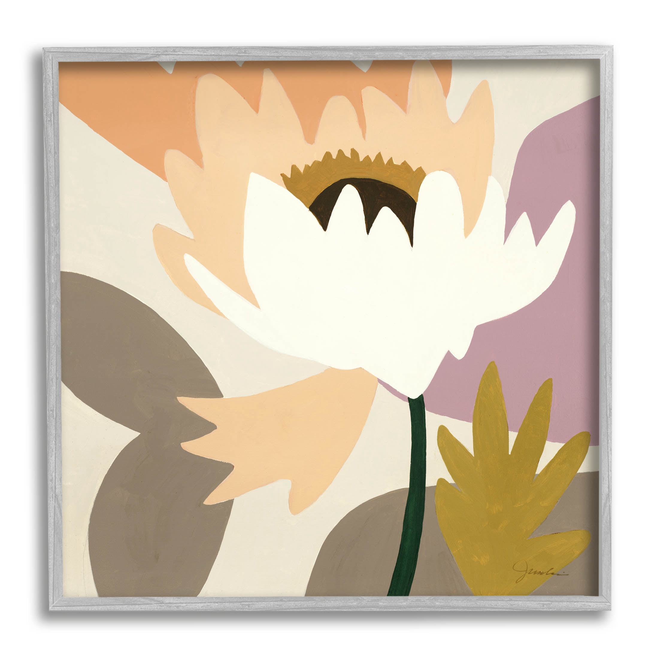 Stupell Industries Contemporary Floral Shapes Graphic Art Gray Framed Art Print Wall Art, Design by Liz Jardine