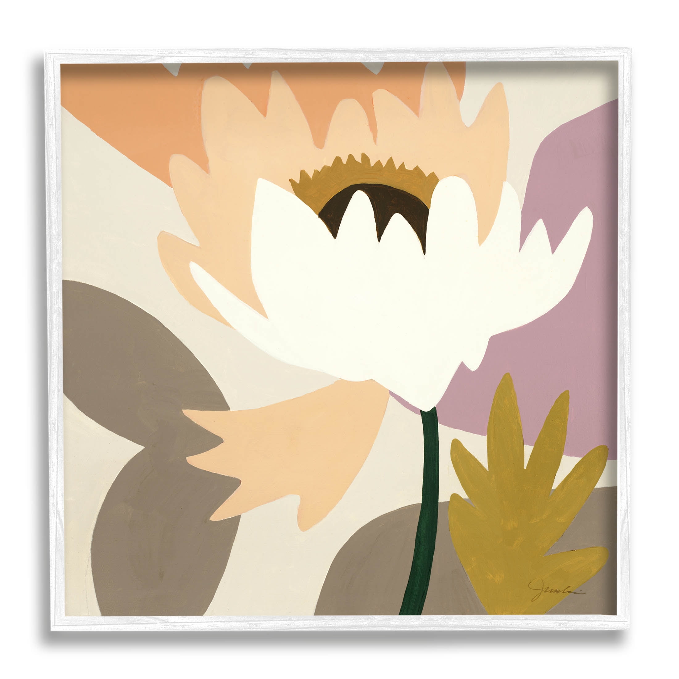 Stupell Industries Contemporary Floral Shapes Graphic Art White Framed Art Print Wall Art, Design by Liz Jardine