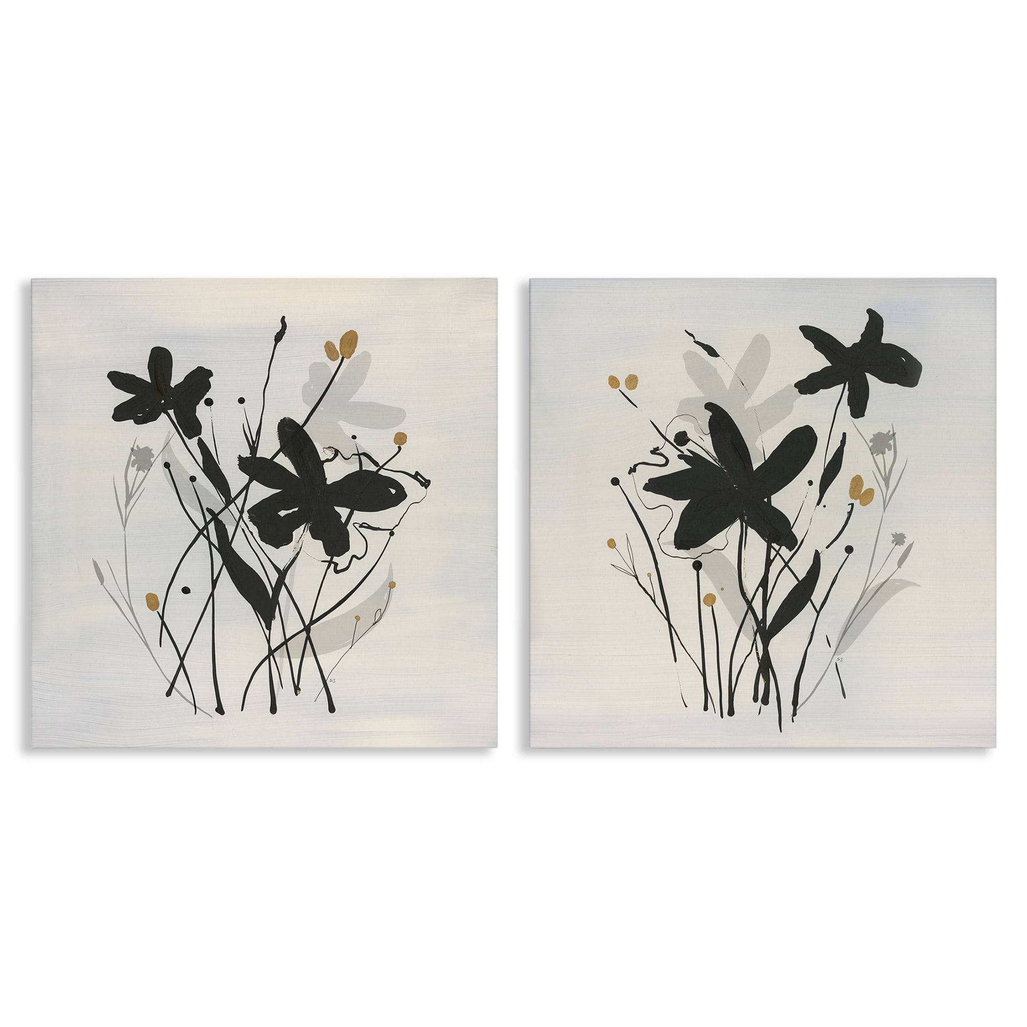 Stupell Industries Contemporary Floral Sprigs Plants & Flowers Painting Wrapped Canvas Art Print Wall Art, 17 x 17, Set of 2