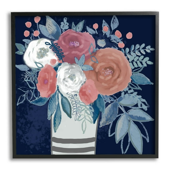 Stupell Industries Contemporary Flower Blossoms Vase Graphic Art Black Framed Art Print Wall Art, Design by Boho Studio