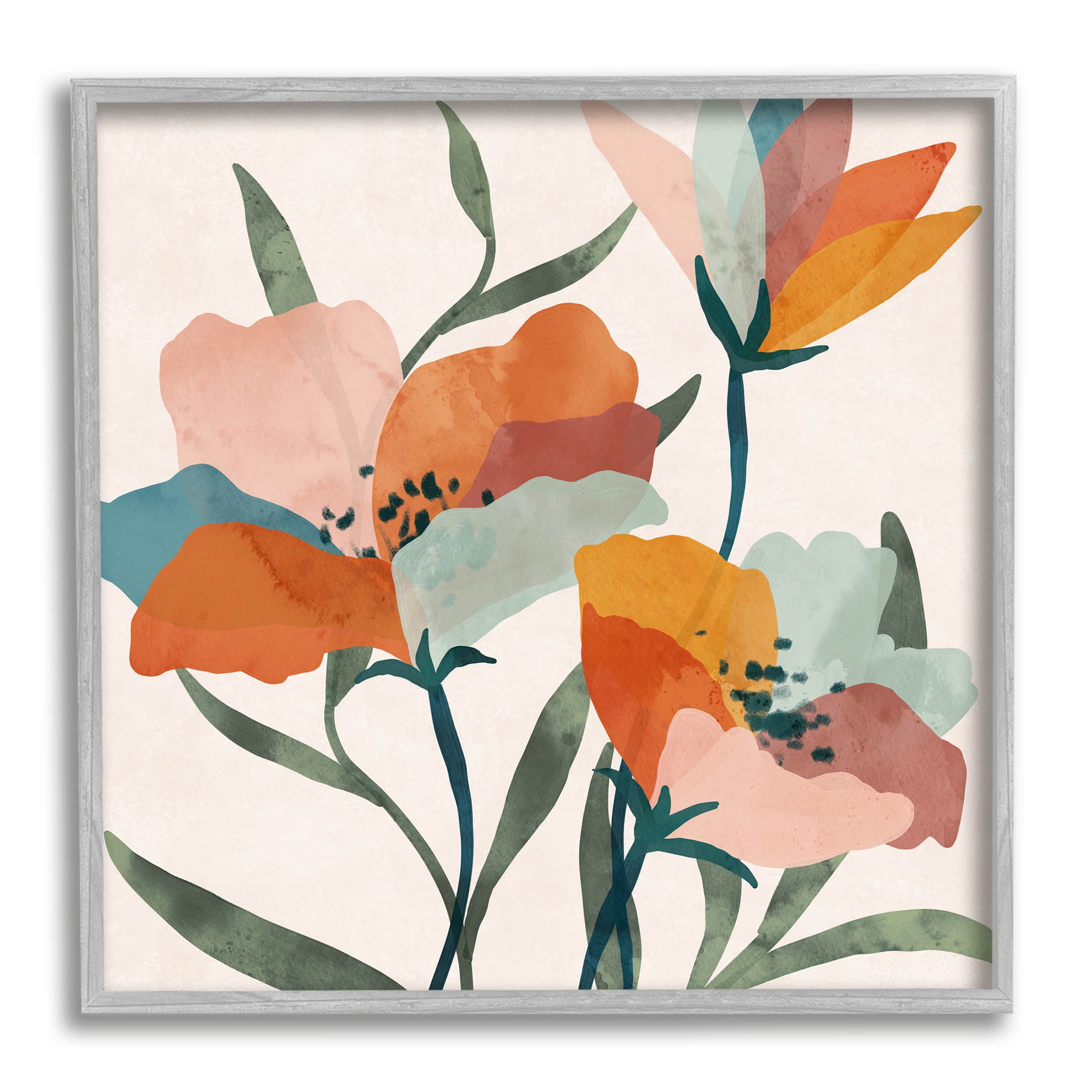 Stupell Industries Contemporary Flower Petals Graphic Art Gray Framed Art Print Wall Art, Design by Nina Blue