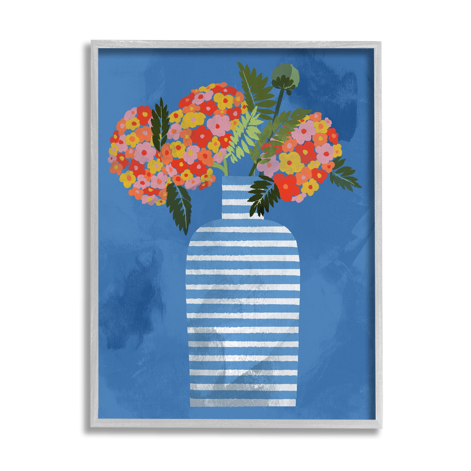 Stupell Industries Contemporary Flower Vase Botanical & Floral Painting Gray Framed Art Print Wall Art, 11 x 14
