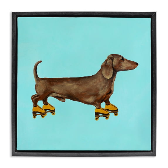 Stupell Industries Contemporary Funny Dachshund On Roller Skates Black Floating Frame Canvas Art, 18 x 18, by Coco de Paris