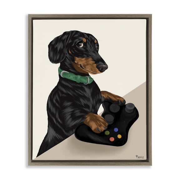 Stupell Industries Contemporary Gamer Dachshund Dog Brown Floating Frame Canvas Art, 17 x 21, by Tara Royle