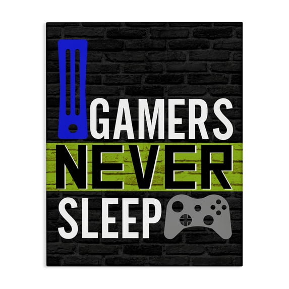 Stupell Industries Contemporary Gamers Never Sleep Canvas Art, 16 x 20, by Kim Allen