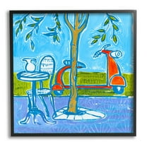 Stupell Industries Contemporary Garden Scene Parked Scooter Abstract Nature Painting Black Framed Art Print Wall Art, Design by Ben Mann