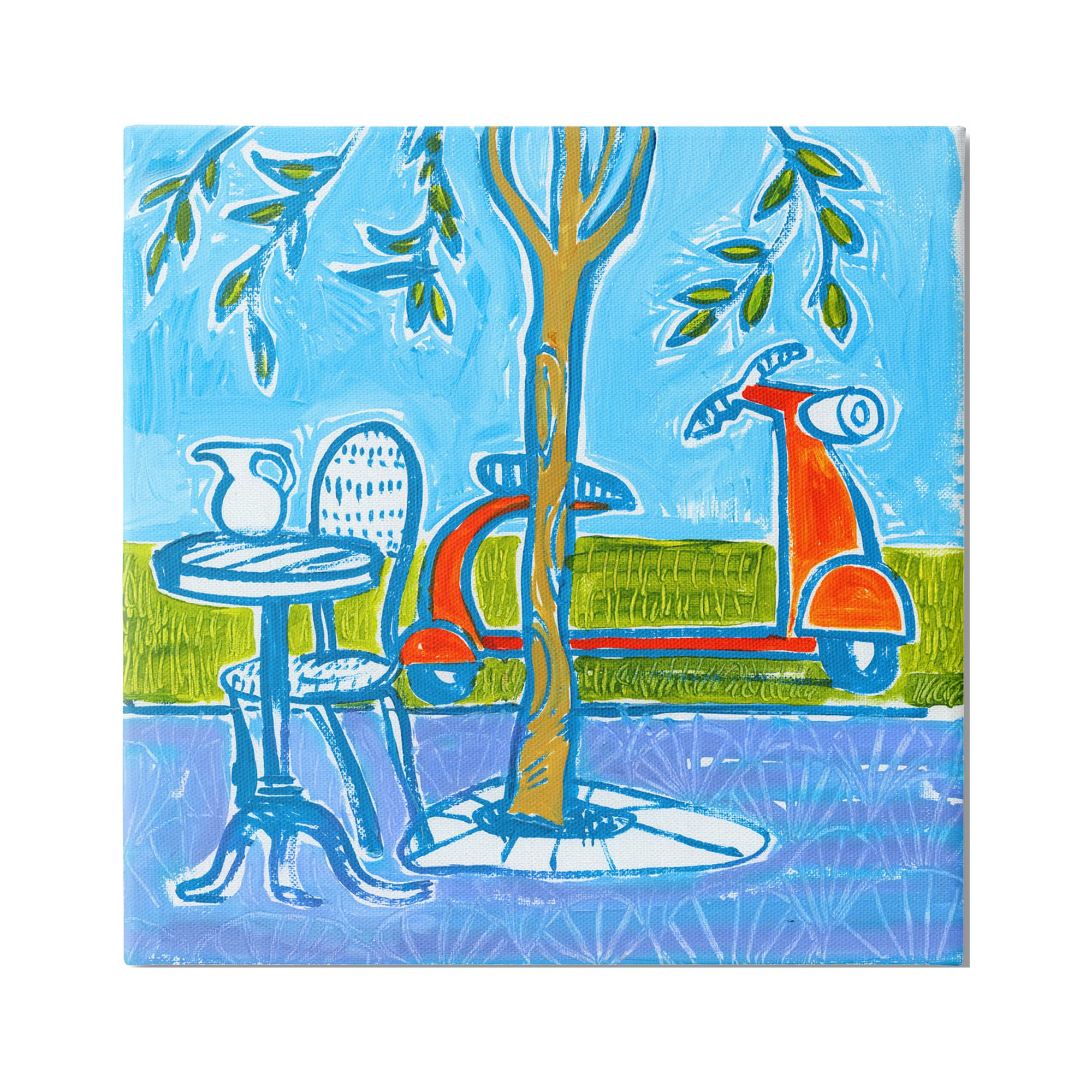 Stupell Industries Contemporary Garden Scene Parked Scooter Abstract Nature Painting Gallery Wrapped Canvas Print Wall Art, Design by Ben Mann
