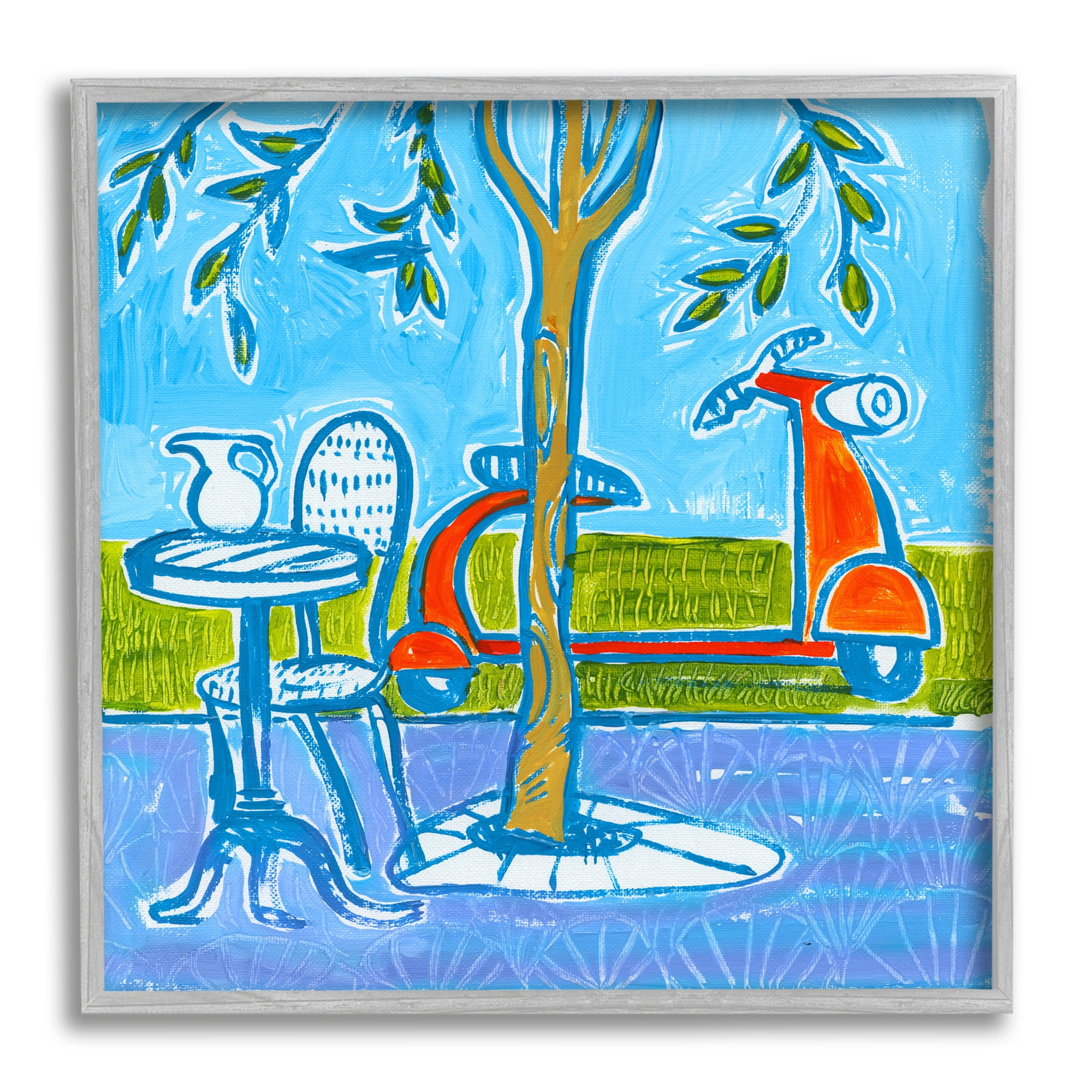 Stupell Industries Contemporary Garden Scene Parked Scooter Abstract Nature Painting Gray Framed Art Print Wall Art, Design by Ben Mann