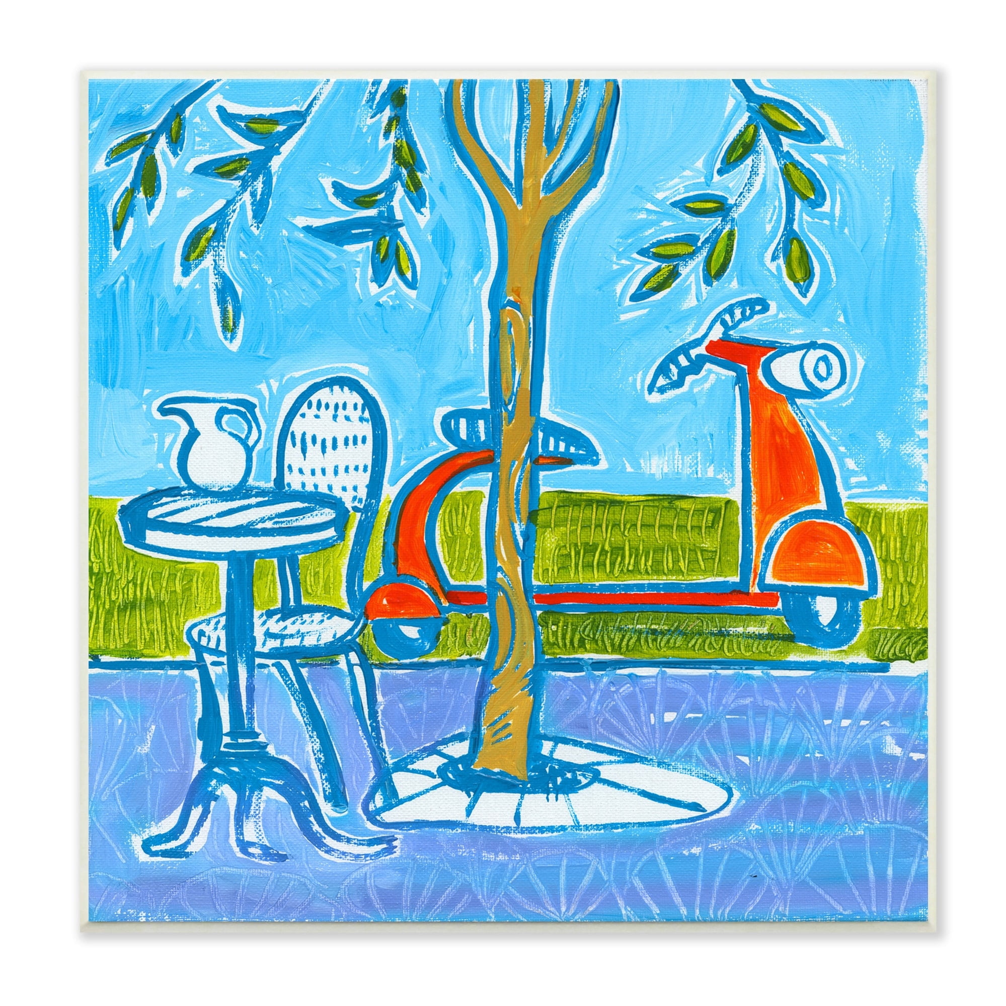 Stupell Industries Contemporary Garden Scene Parked Scooter Abstract Nature Painting Unframed Art Print Wall Art, Design by Ben Mann