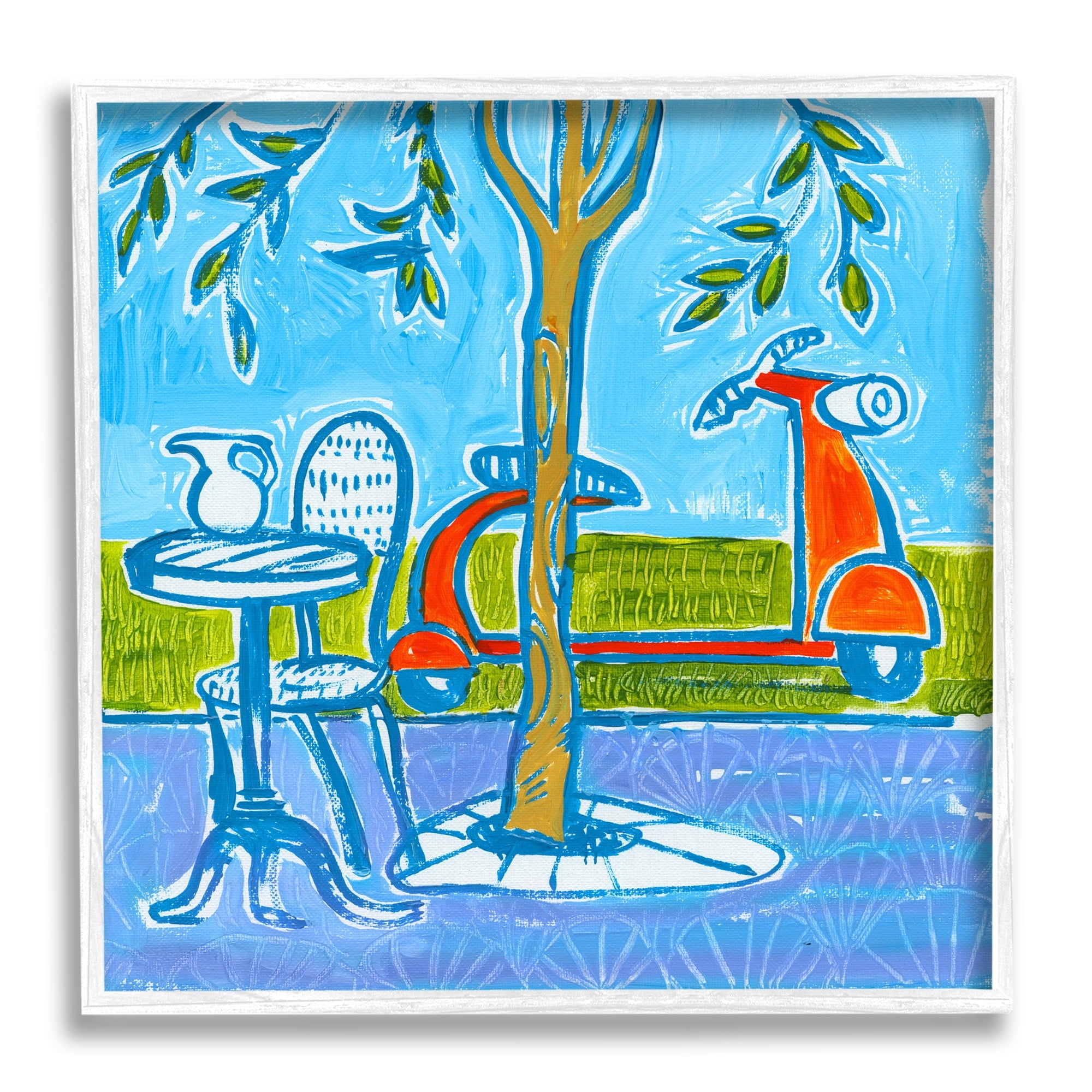 Stupell Industries Contemporary Garden Scene Parked Scooter Abstract Nature Painting White Framed Art Print Wall Art, Design by Ben Mann