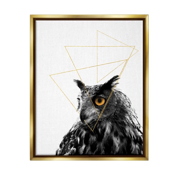 Stupell Industries Contemporary Geometric Owl Shapes Graphic Art Metallic Gold Floating Framed Canvas Print Wall Art, Design by K. Kaufman