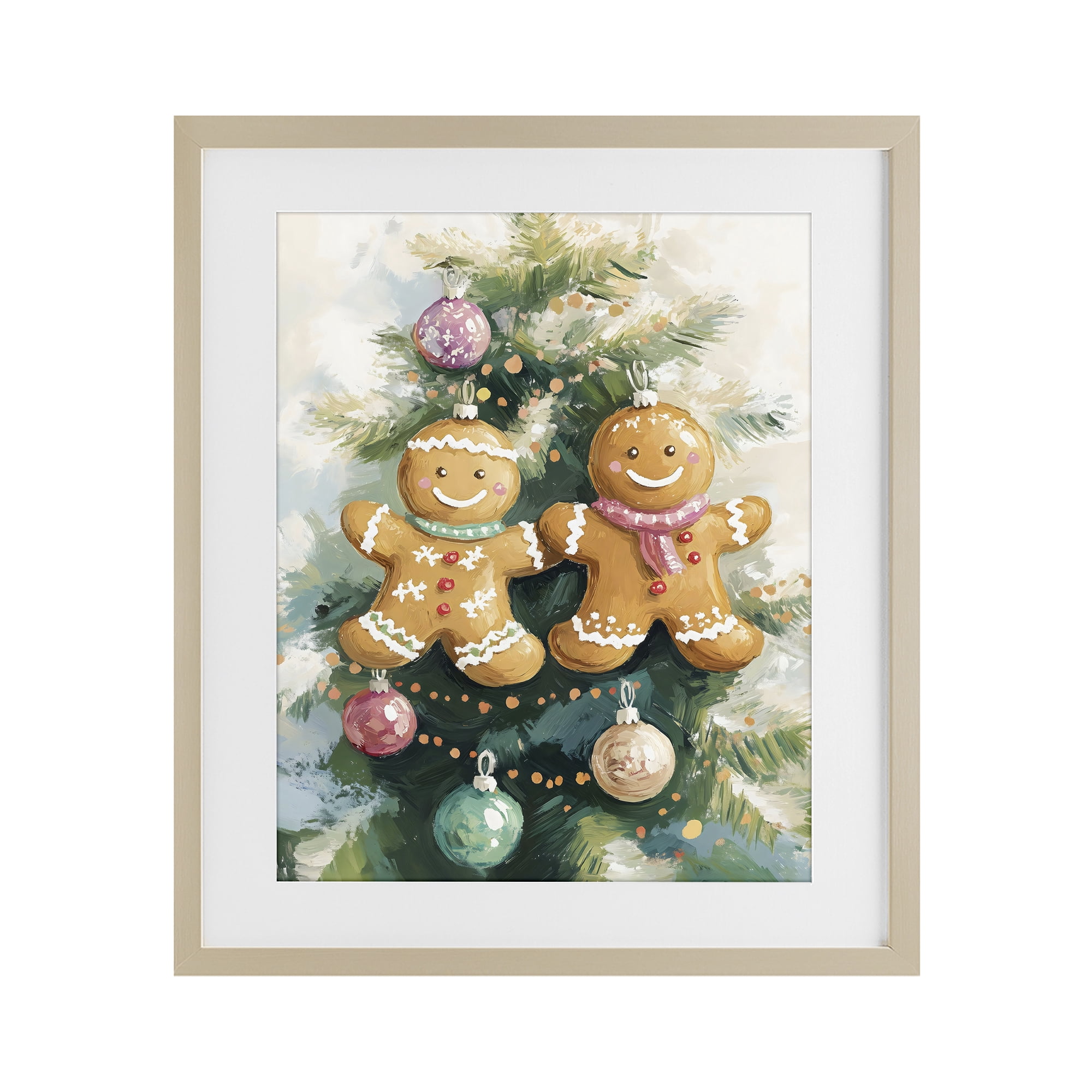 Stupell Industries Contemporary Gingerbread Pair on Tree Birch Framed ...