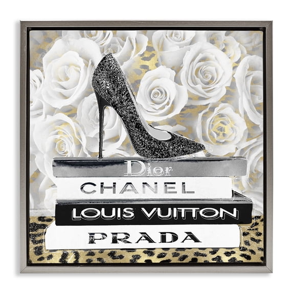 Stupell Industries Contemporary Glam Heel on Roses Gray Floating Frame Canvas Art, 25 x 25, by Madeline Blake