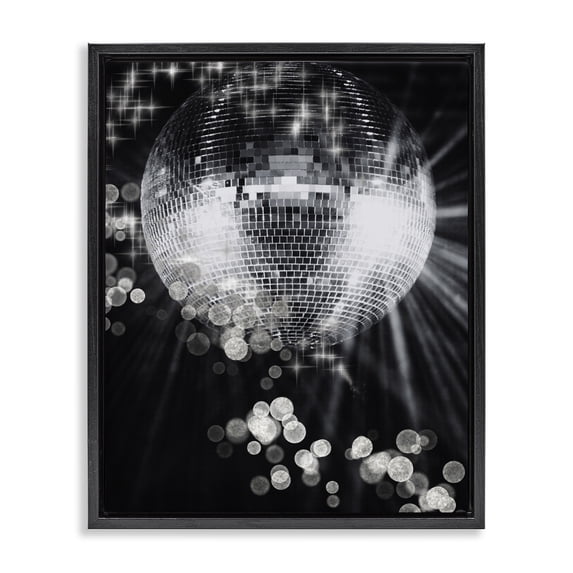 Stupell Industries Contemporary Glimmering Disco Ball Black Floating Frame Canvas Art, 17 x 21, by Jesse Keith