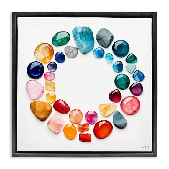 Stupell Industries Contemporary Gradient Gemstones in Circle Black Floating Frame Canvas Art, 18 x 18, by RB