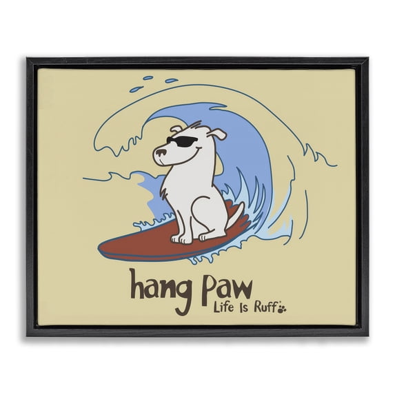 Stupell Industries Contemporary Hang Paw Surfing Dog Black Floating Frame Canvas Art, 21 x 17, by LIR