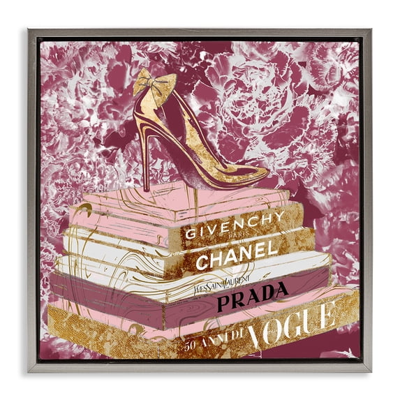 Stupell Industries Contemporary Heels on Fashion Books Pink Gray Floating Frame Canvas Art, 25 x 25, by Ziwei Li