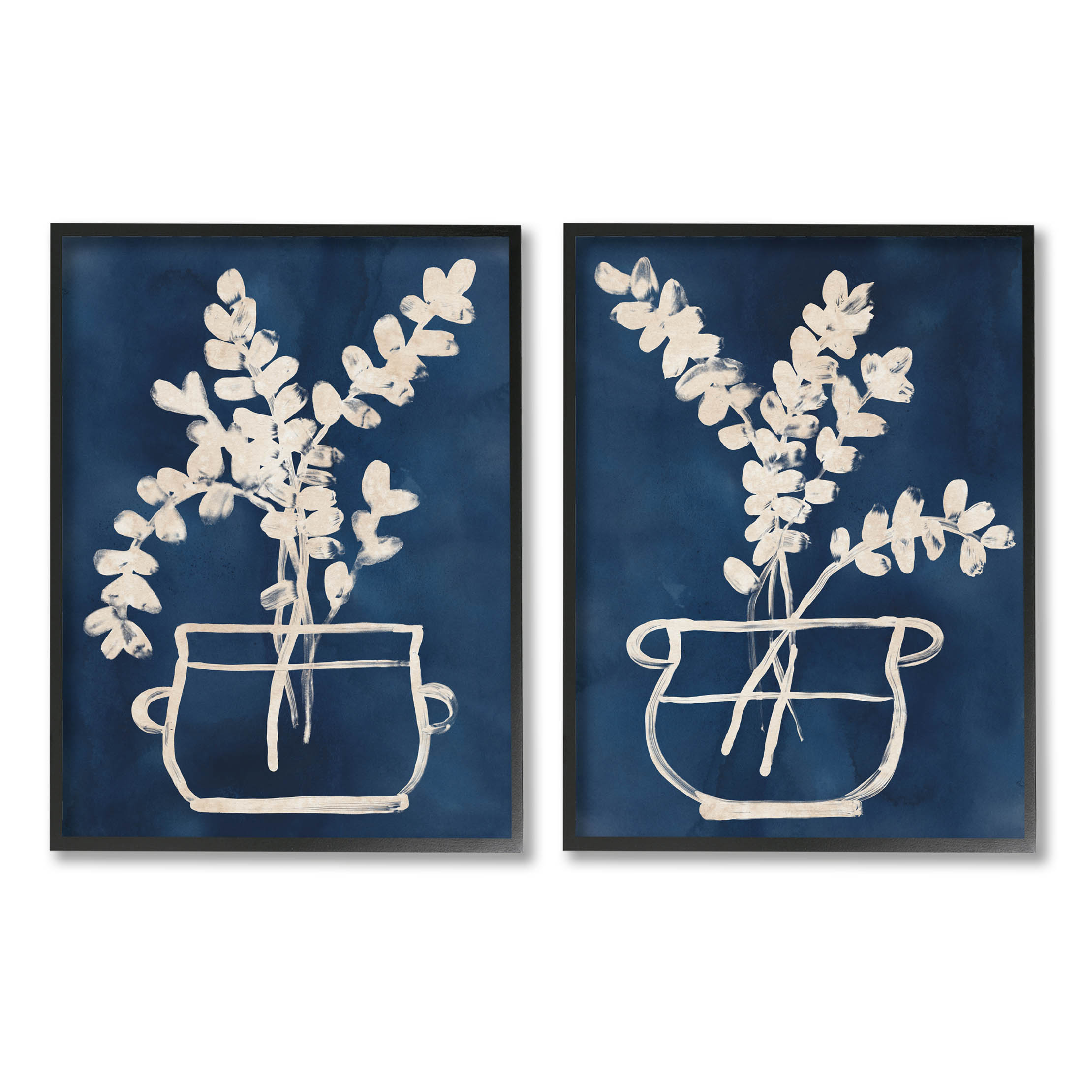 Stupell Industries Contemporary Herbs Botanical Vase Graphic Art Black Framed Art Print Wall Art, Set of 2, Design by June Erica Vess