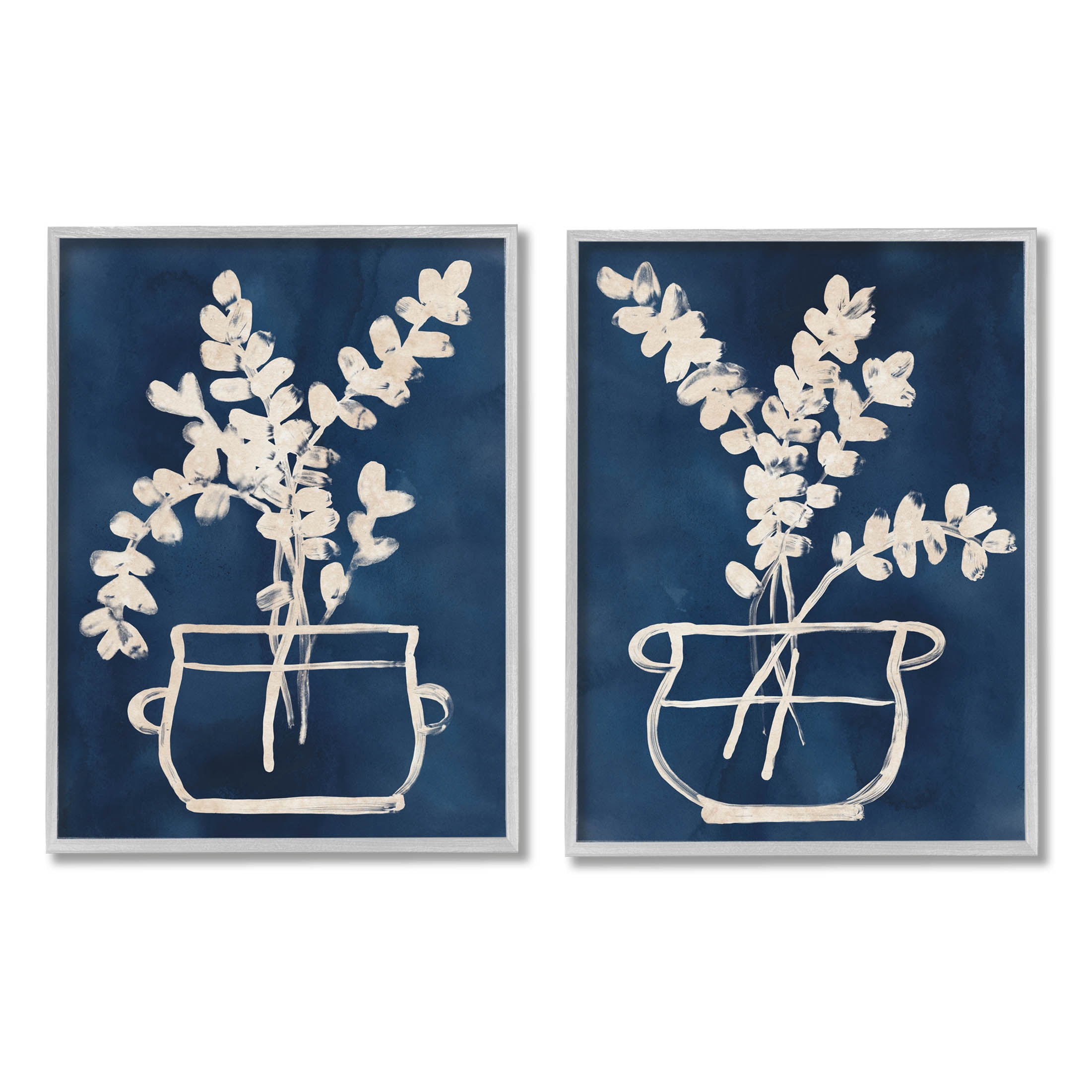 Stupell Industries Contemporary Herbs Botanical Vase Graphic Art Gray Framed Art Print Wall Art, Set of 2, Design by June Erica Vess