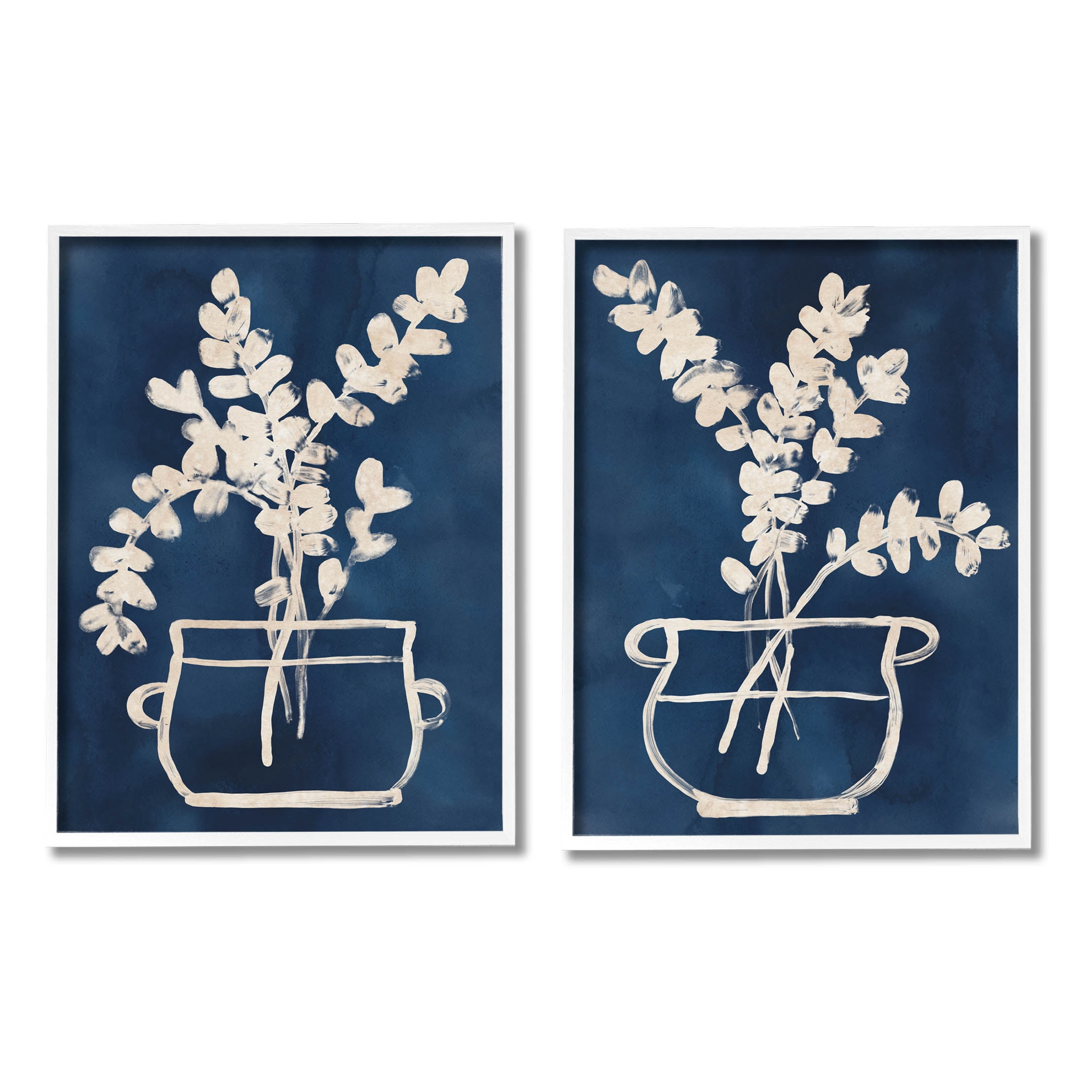 Stupell Industries Contemporary Herbs Botanical Vase Graphic Art White Framed Art Print Wall Art, Set of 2, Design by June Erica Vess