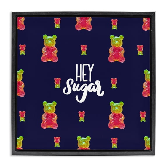 Stupell Industries Contemporary Hey Sugar Candy Bear Black Floating Frame Canvas Art, 25 x 25, by Amelia Noyes