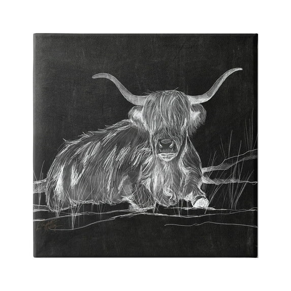 Stupell Industries Contemporary Highland Cattle Laying Negative Drawing Graphic Art Gallery Wrapped Canvas Print Wall Art, Design by Elizabeth Medley