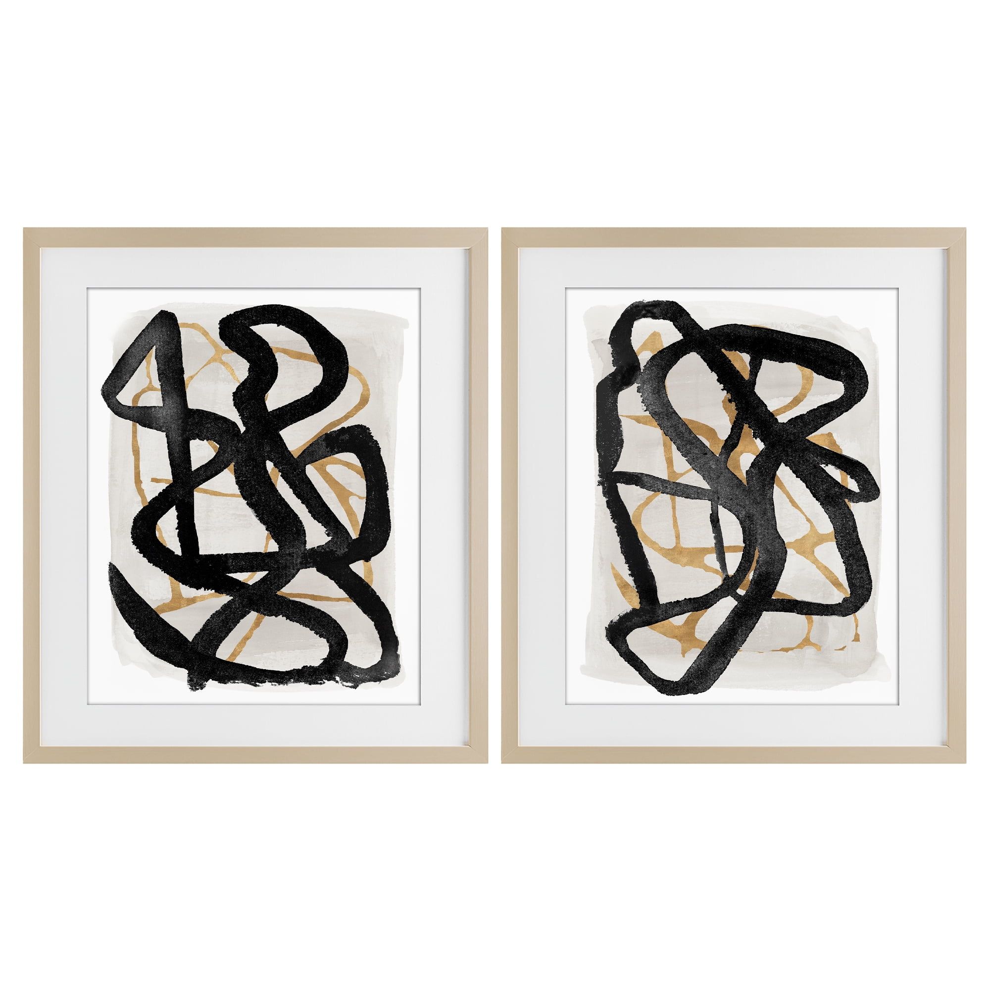 Stupell Industries Contemporary Hindsight Squiggles 2 Piece Birch Framed Print Under Glass Set, design by Lucille Price