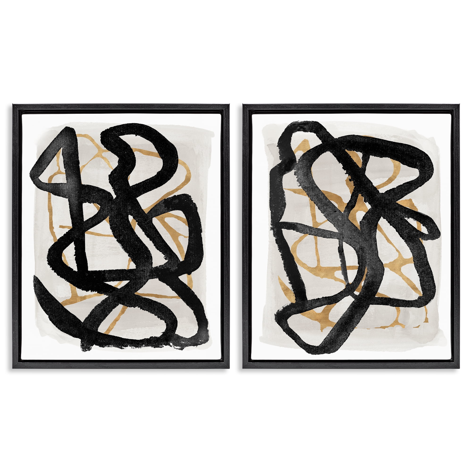 Stupell Industries Contemporary Hindsight Squiggles 2 Piece Black Framed Floater Canvas Set, design by Lucille Price