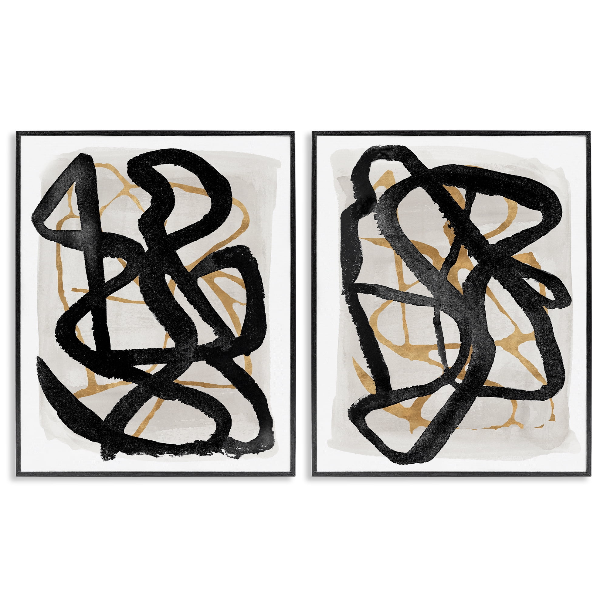 Stupell Industries Contemporary Hindsight Squiggles 2 Piece Black Framed Giclee Art Set, design by Lucille Price